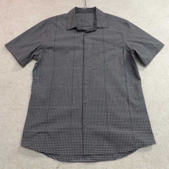 Lululemon Shirt Medium Black Plaid Short Sleeve Grid Light - Picture 1 of 7